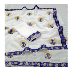 White & Blue Color Georgette Saree with Blouse piece