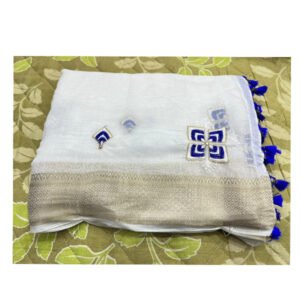 White & Blue Color Georgette Saree with Blouse piece