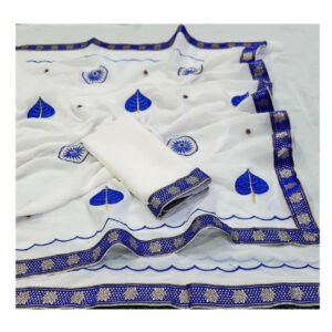 White & Blue Color Georgette Saree with Blouse piece